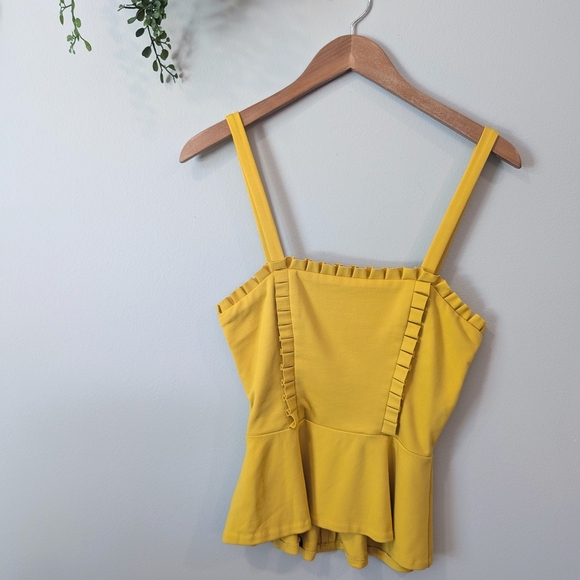 Amanda Uprichard Yellow Ruffled Peplum Tank Top - Picture 1 of 8